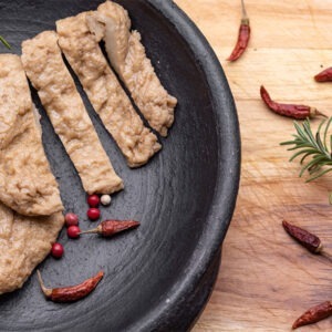 Vegan Vital Wheat Gluten for Seitan served as seitan with dried chillies.