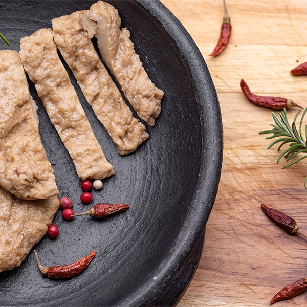 Vegan Vital Wheat Gluten for Seitan served as seitan with dried chillies.
