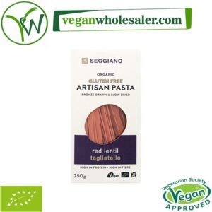 Vegan and gluten-free Red Lentil Tagliatelle pasta by Seggiano. 250g box.
