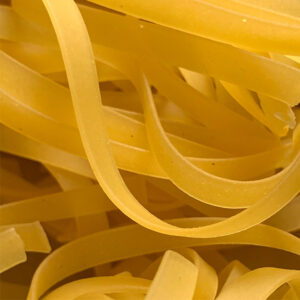 Vegan and gluten-free Rice and Corn Tagliatelle pasta by Seggiano shown up close.