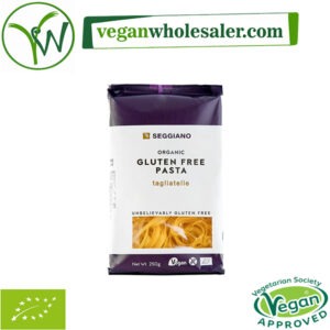 Vegan and gluten-free Rice and Corn Tagliatelle pasta by Seggiano. 250g bag.
