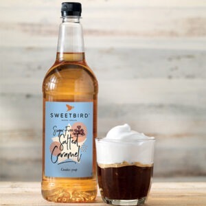 Vegan Salted Caramel Sugar-Free Syrup by Sweetbird served in a vegan Viennese coffee.
