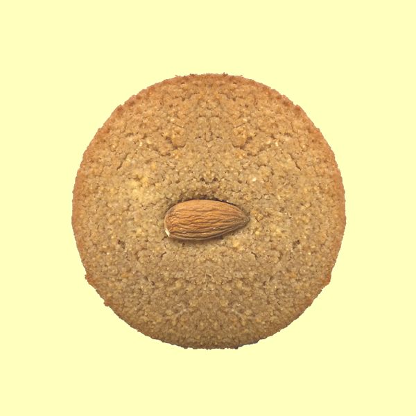 Vegan Almond Cookie by London Apron shown up close on plain yellow background